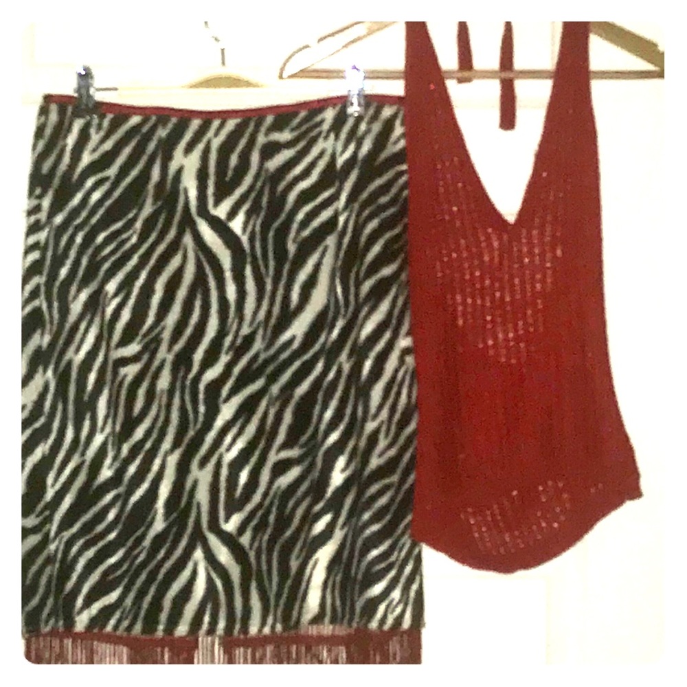 Faux Fur. Skirt & matching sparkling halter top